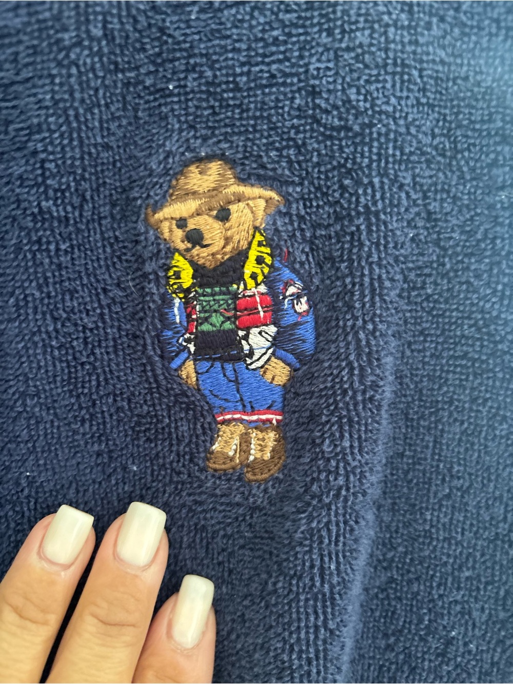 Men's Navy Bear Embroidered Robe L/ XL
